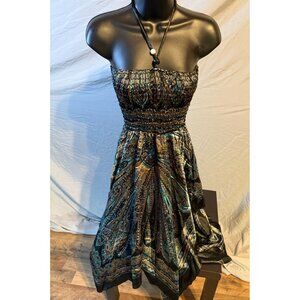 Authentic Wear Womens Halter Dress Party Silky Bohemian Pattern Size Small S